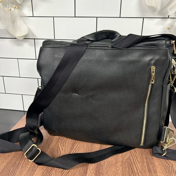 FAWN Design Black Faux Leather Diaper Bag Backpack Crossbody Gold Hardware main image 7